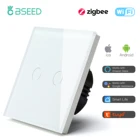 Умный переключатель BSEED Zigbee, двухклавишный переключатель со светодиодными кнопками, работает со стеклянной панелью, с поддержкой Google Home, ЕС, Smart Life