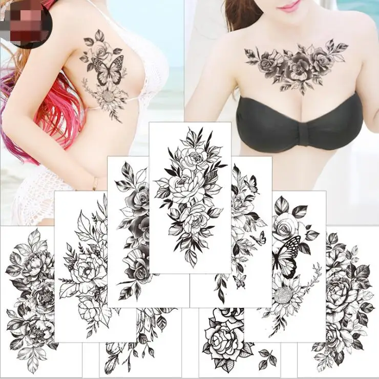 Временная Женская татуировка цветок сексуальный боди-арт водостойкая имитация