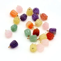 1pcs natural stone crystal agate jade carved pumpkin flower pendant beads for jewelry making diy necklace accessories gift decor
