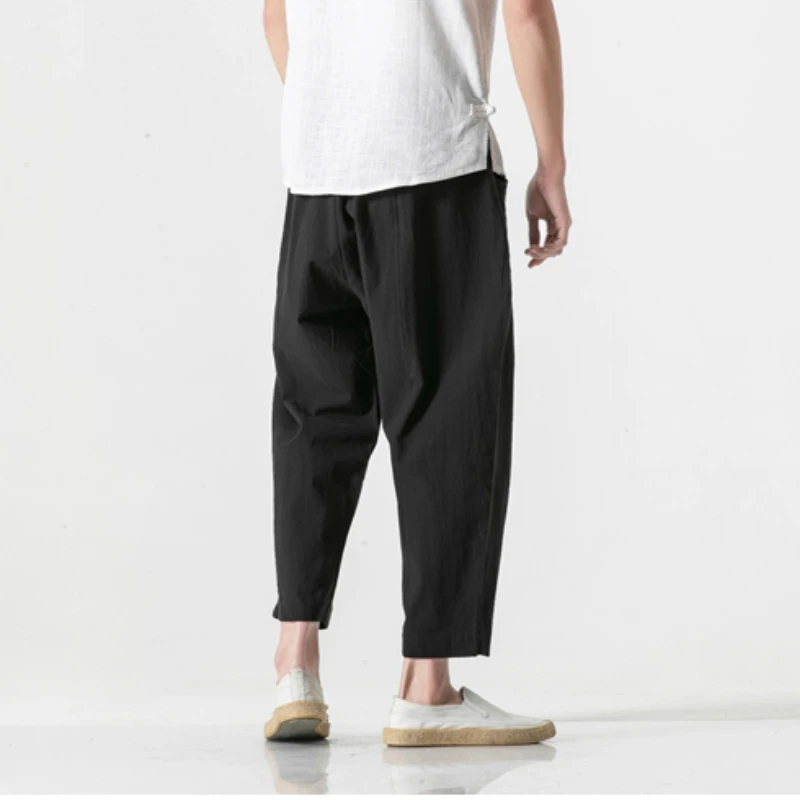 Мужские льняные штаны шаровары повседневные в стиле хип хоп мужские брюки для