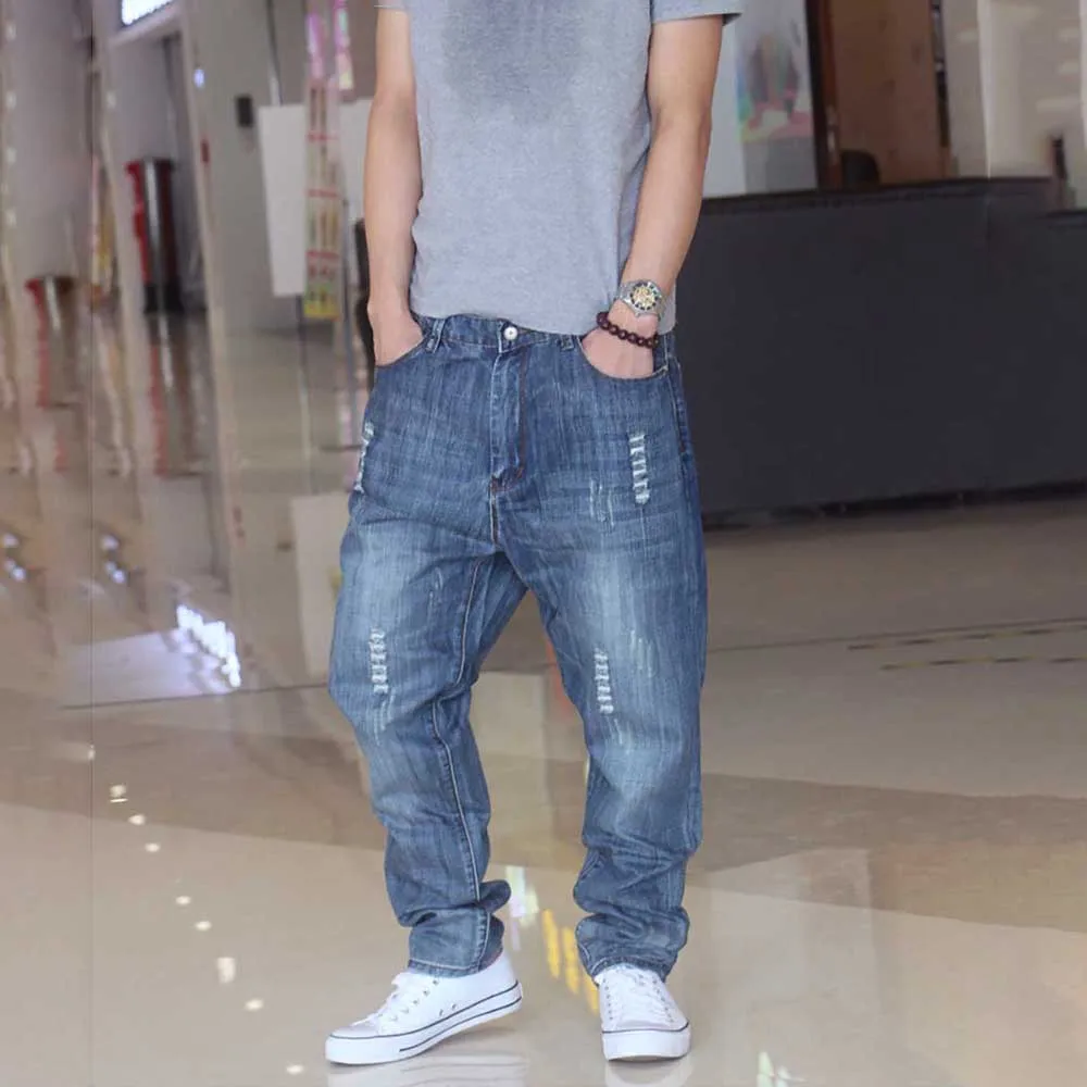 Trendy Harem Jeans Men Casual Denim Pants Loose Baggy Ripped Jeans Trousers Streetwear Hiphop Jeans  Men Clothing