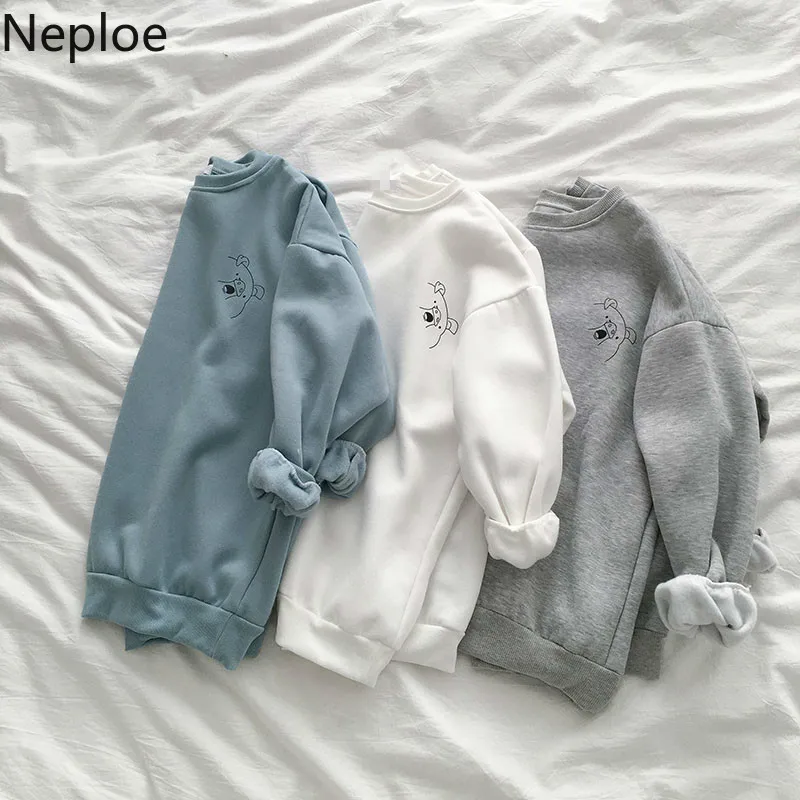 Толстовка Neploe женская с мультяшным принтом корейский Свободный Повседневный