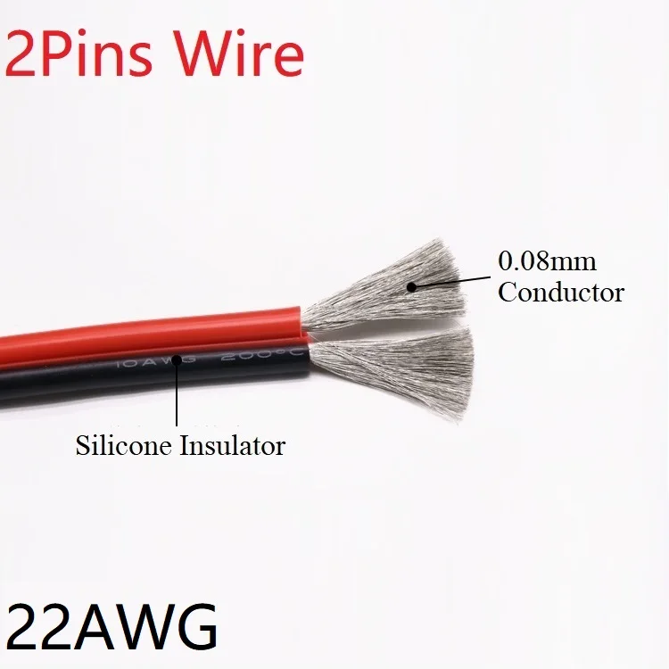 

Silicone Rubber 2pins Wire 22AWG Extra Soft Insulated Double Core High Temperature Electric Cable Copper LED Lamp Line Black Red