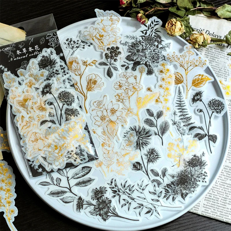 60/40 листов/уп декоративные Винтаж Журнал Дневник золото ботаника Бумага цветок