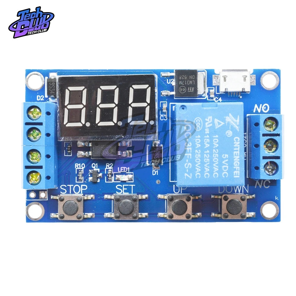 Релейный модуль с задержкой времени Micro USB 5 В 4 кнопки цифровая трубка 3 цифрами