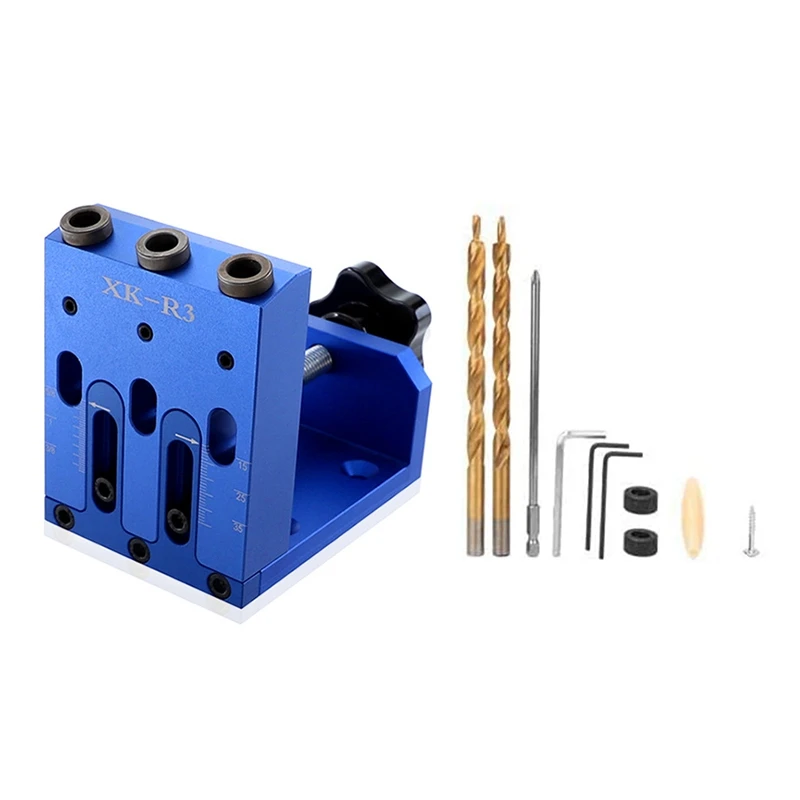 

1Set Pockethole Jig Kit Woodworking Inclined Hole Locator Hole Drilling Guide 9mm Aluminum Alloy Drill Positioning Kit