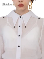 %e3%80%90biutefou%e3%80%91original design 2022 spring women romantic stars collar perspective yarn shirt