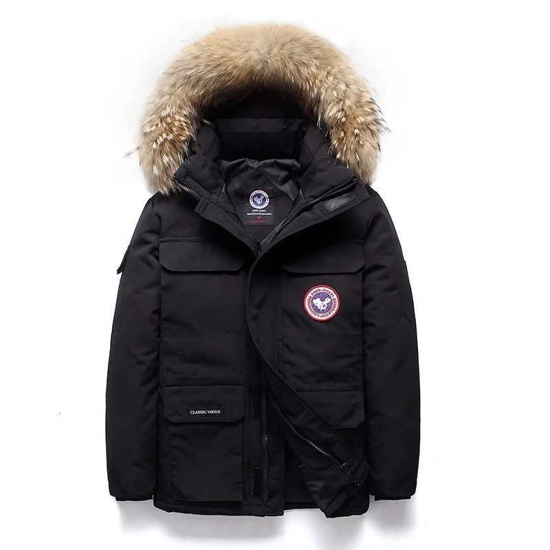 

-30 Degree Winter Down Jacket Men 90% White Duck Down Parkas Coat Mid-length Large Fur Collar Down Thicken Coat Snow Overcoat