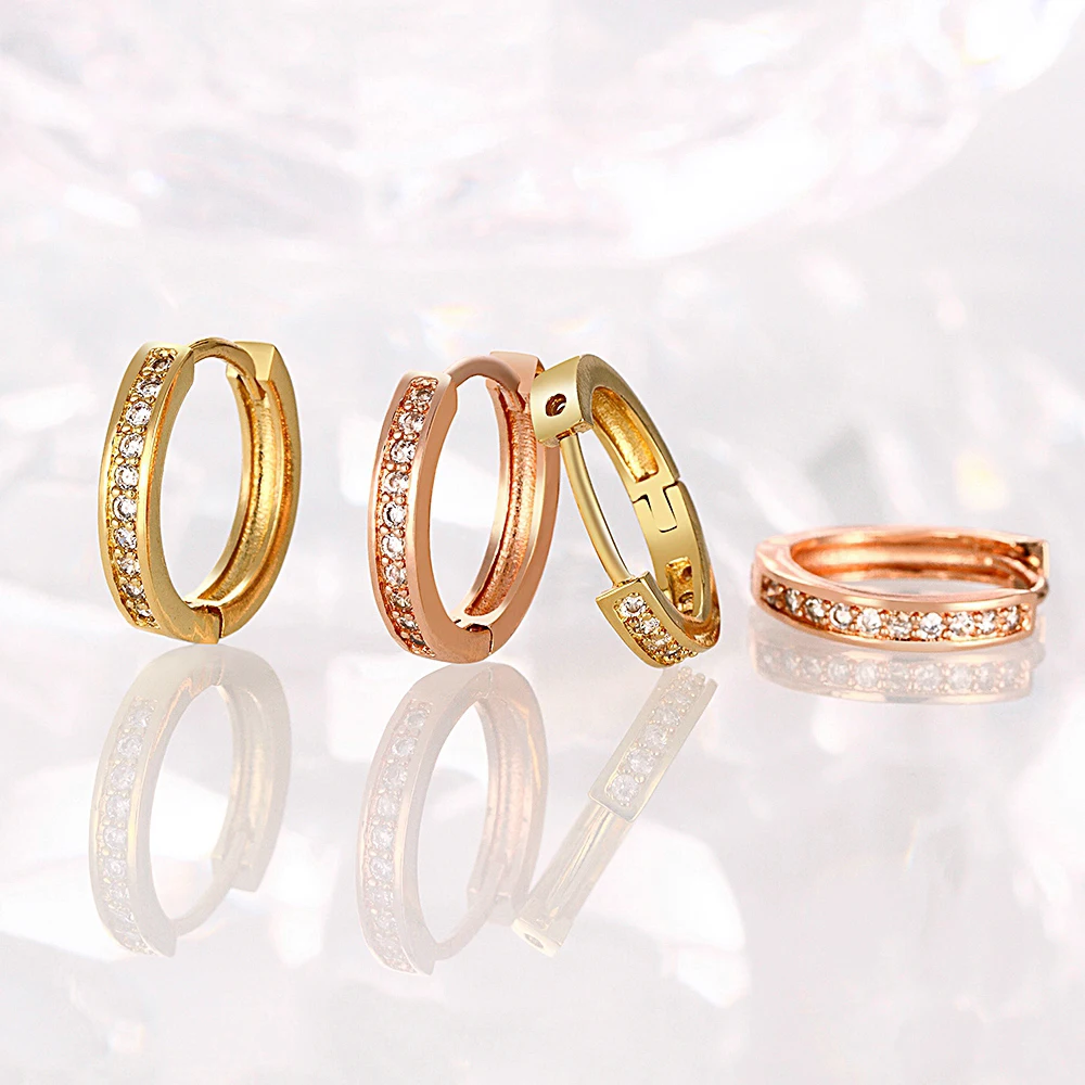 Розовые золотистые серьги кольца маленькие круглые петли роскошные циркониевые