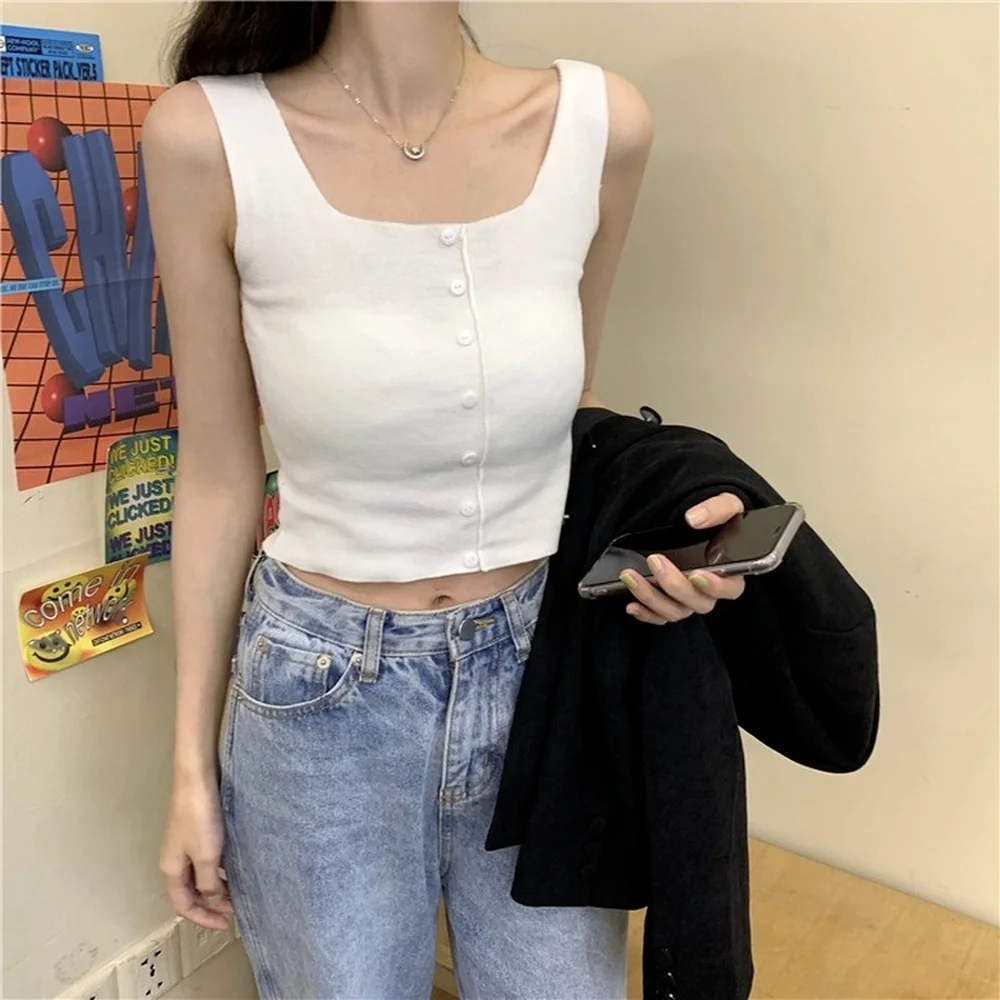 

Women's Knitted Camisole 2021 Spring and Autumn New Korean Style Chic Inner Wear Sleeveless Solid Color All-match Top Fashion