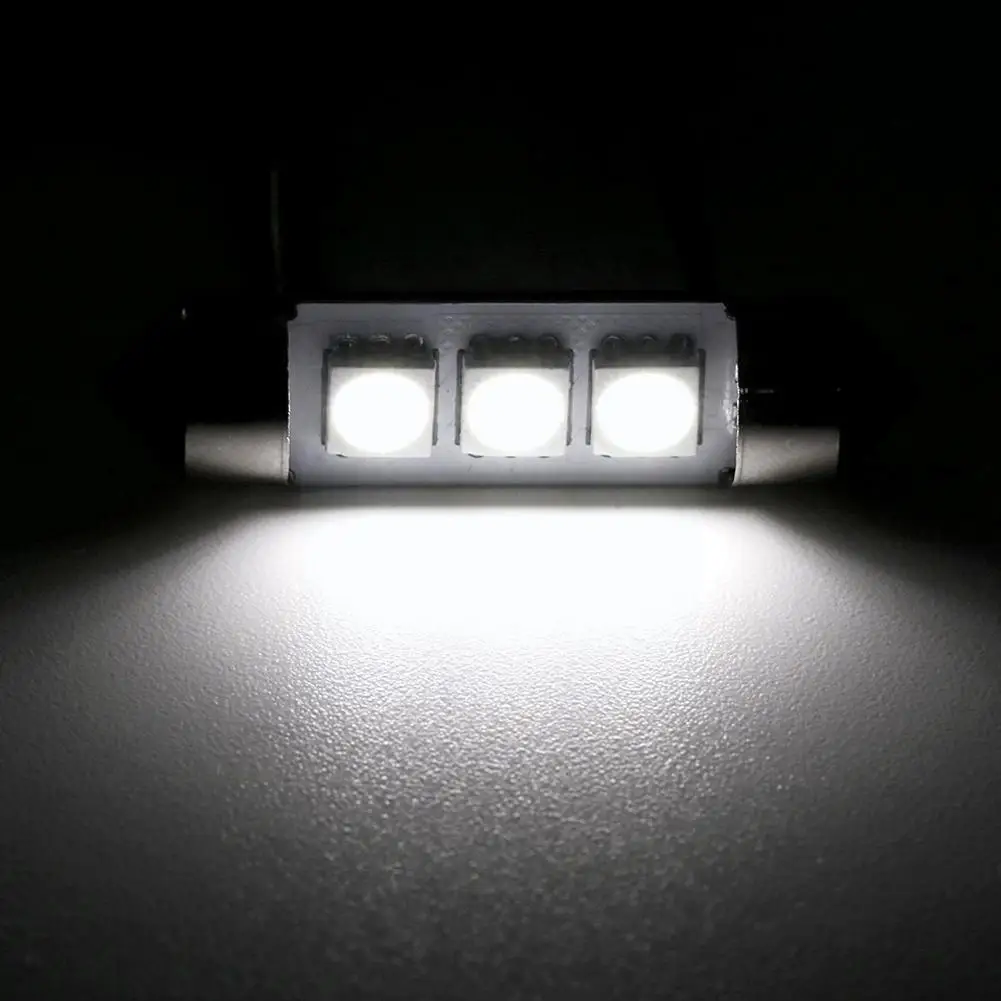 

10 шт. гирлянда светодиодная белая автомобильная лампа 36 мм 39 мм 41 мм 5050 для чтения 3-smd светильник почки лампа купольные лампы освесветильник ...