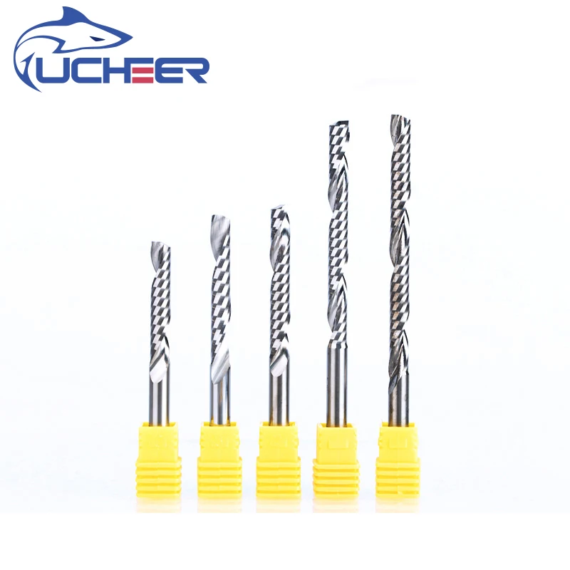 UCHEER 1 шт. 3,175 мм Одиночная Флейта концевая мельница для обработки древесины ЧПУ фрезы твердосплавные инструменты фрезы для МДФ фанеры