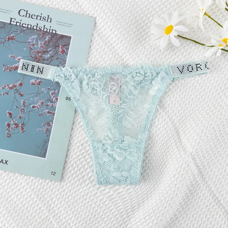 Стразы сексуальные трусики стринги женские дышащие кружевные T-образные брюки