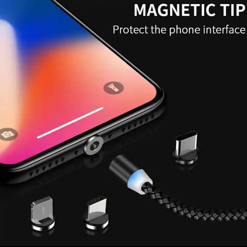 Магнитный кабель 3 в 1, кабель Micro USB type C для iPhone X 7, samsung, S10, Oppo, htc, LG, 1 м, 2,4 А, Магнитный адаптер для зарядного устройства, кабели для телефонов