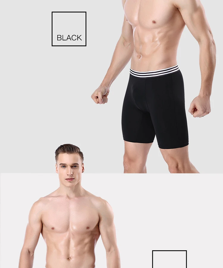 Мужское Спортивное нижнее белье, Длинные Трусы-боксеры из Ice Silk, трусы для бега, антифрикционные шорты для фитнеса, эластичные многоцелевые шорты