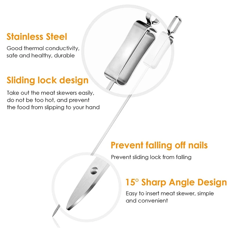 

12Pack 14 Inch Stainless Steel Barbecue Skewers with Buckle, Reusable Grilling Sticks Set Kebab Needles