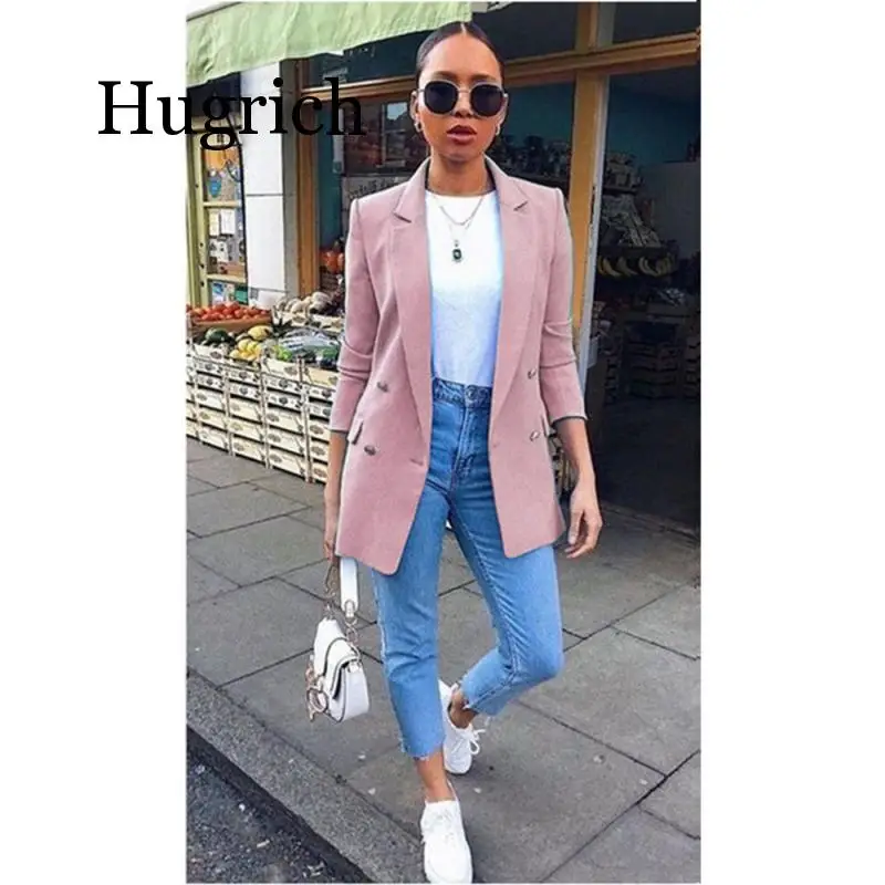 Женский однотонный Блейзер на пуговицах с длинным рукавом | Женская одежда