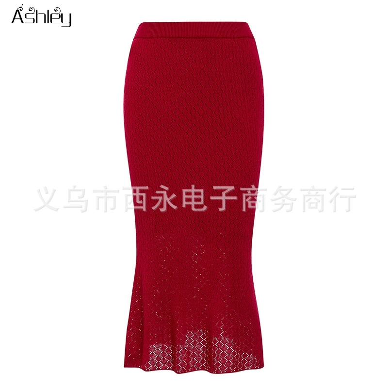 

Ashley Sexy wine red autumn winter solid women skirt Office lady high waist female bud New fashion chic vintage dress 2020