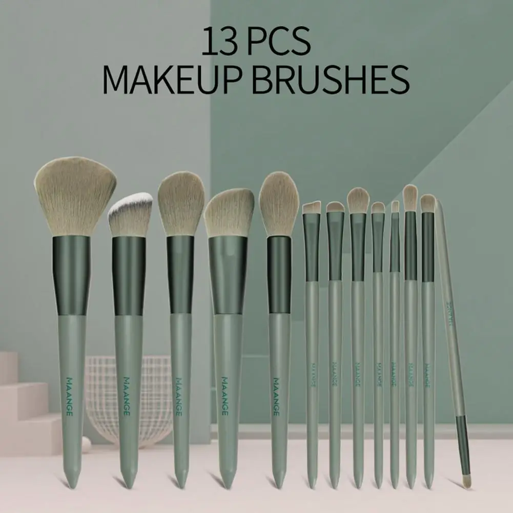 13 Pcs Makeup Brush Set Tool Natural Face Eye Shadow Lip Loose Powder Brush Green Brush Set Powder Eyeshadow Blending Eyeliner