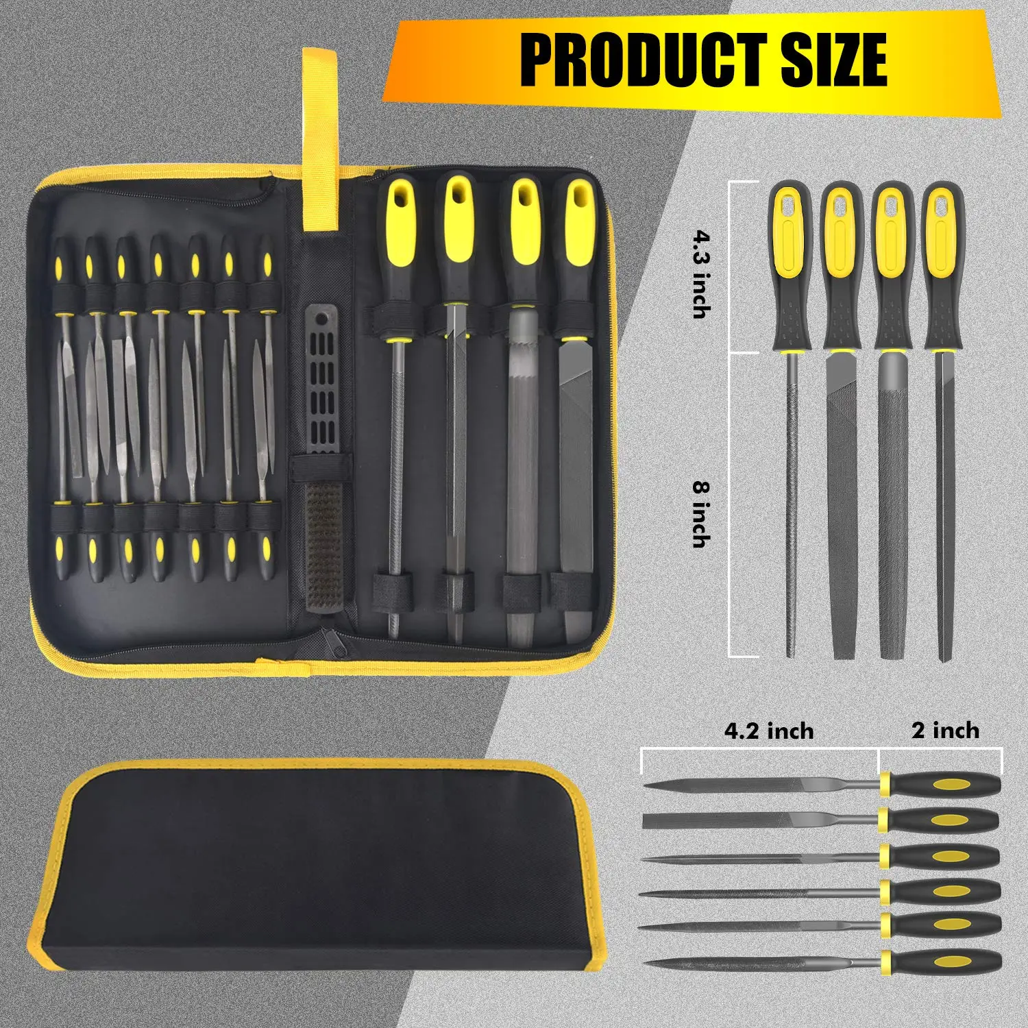 

18 Pcs Hand Tool File Set - High Carbon Steel Files Set with Flat Triangular Round Rasp Half Round Flat & Needle Files Handles