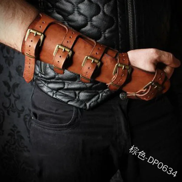 Кожаный браслет стимпанк викингов кожаный с регулируемой пряжкой в