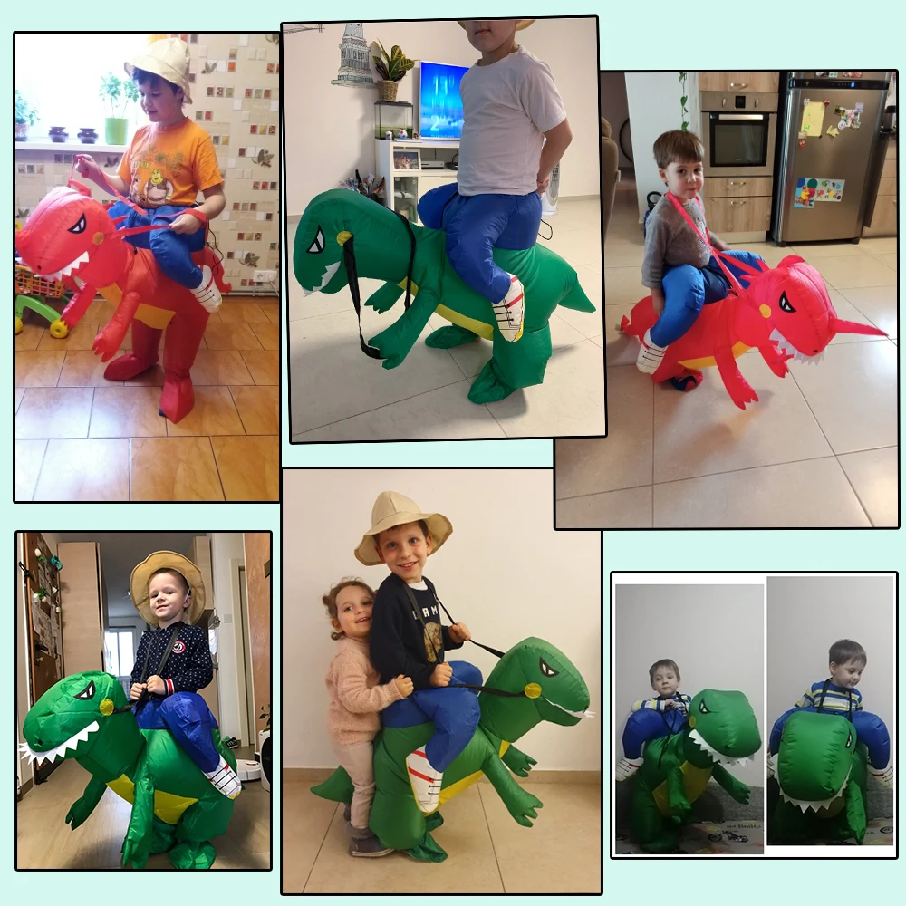 Kids Child Inflatable Dinosaur Costume Anime Halloween Purim Party Cosplay Animal Suit Dress Dino for Boys Girls images - 6