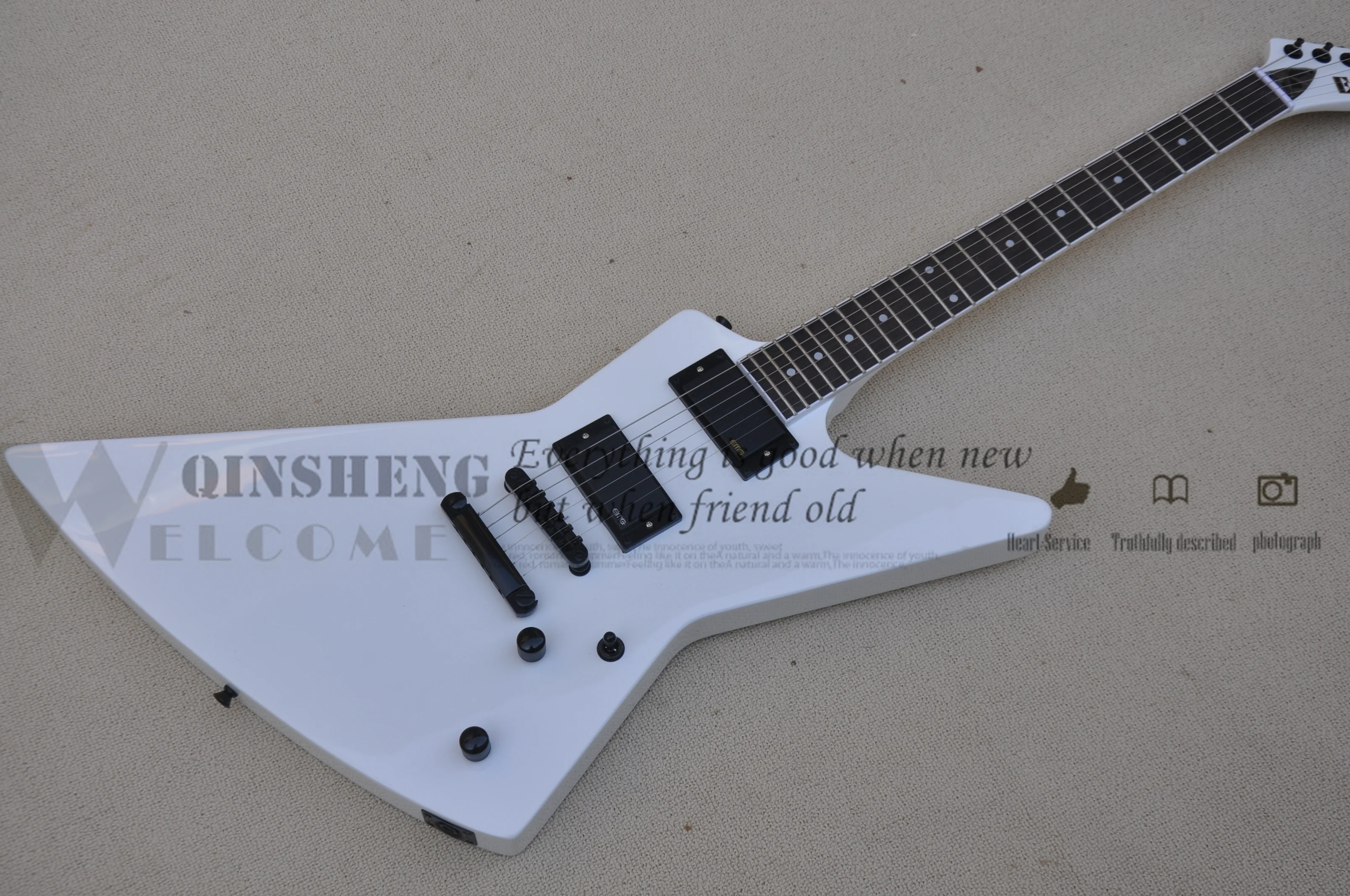 

Factory Custom 6 Strings Electric Guitar,Exp Guitar White Body Black Bridge Rosewood Fingerboard