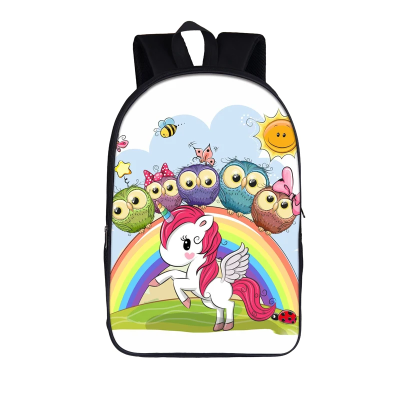 16unicornowl06 Рюкзак с рисунком птицы совы для подростков, мальчиков и девочек, детские школьные сумки, рюкзак для ноутбука, женский рюкзак, повседневный рюкзак, сумка для книг - Цвет: 16unicornowl06