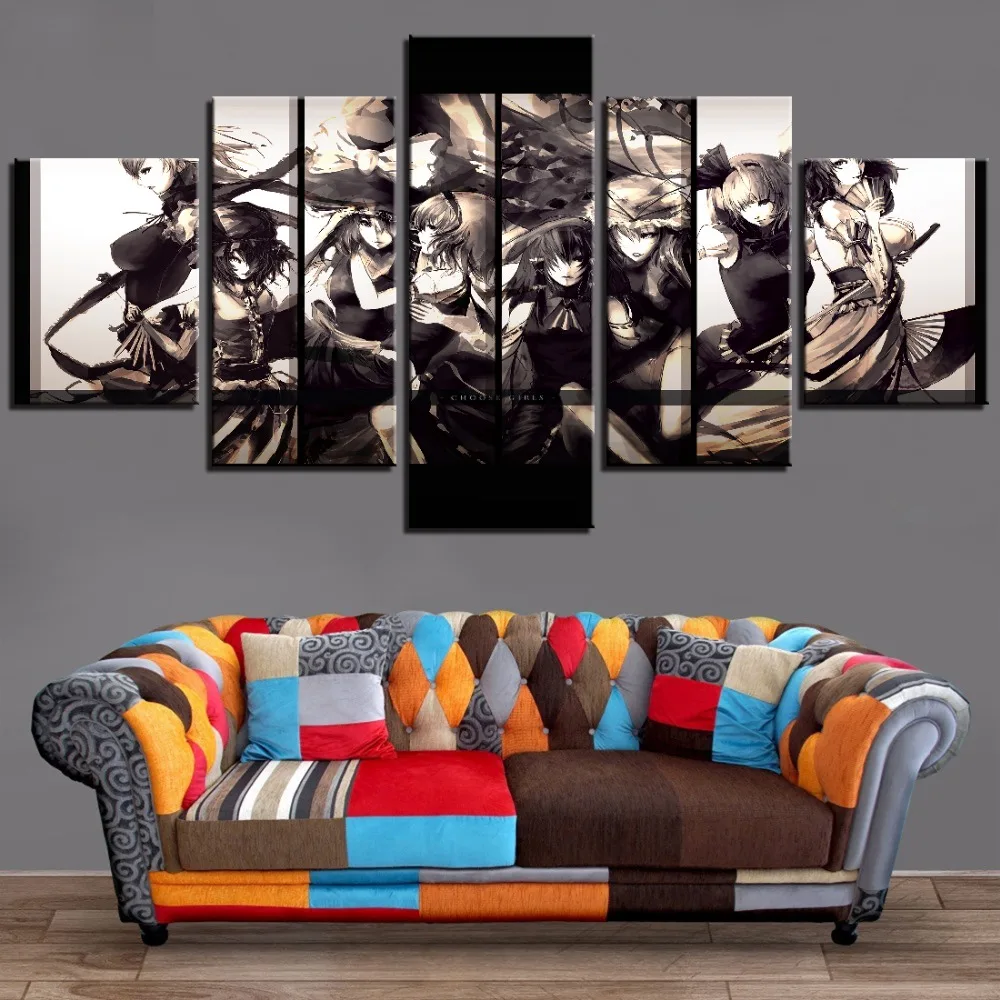 

5 Pieces Cartoon Canvas Wallpapers Balck White Anime Characters Posters Boys And Girls Picture Team Painting For Home Room Decor
