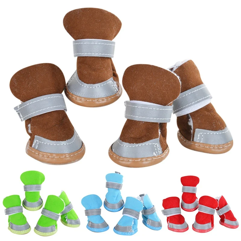 4 шт./партия Обувь для собак теплая утолщенная Нескользящая зимняя хлопковая