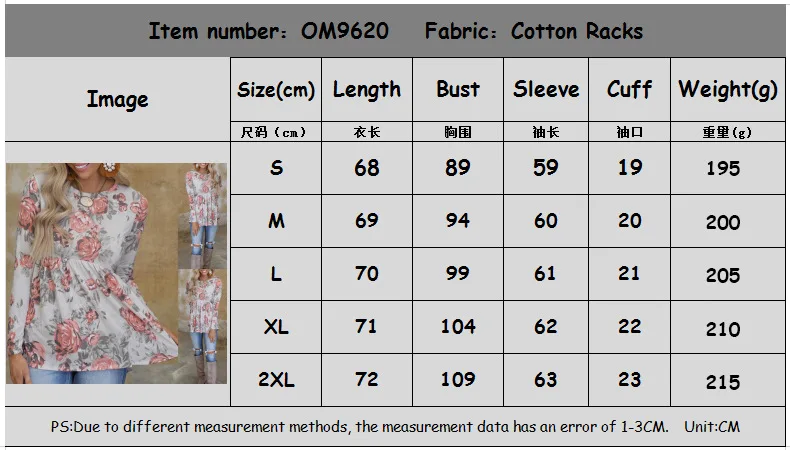 

Spring and Summer New Floral Print Long-sleeved Round Neck T-shirt Ladies Top Polyester Tops Tees Women Sexy Tops