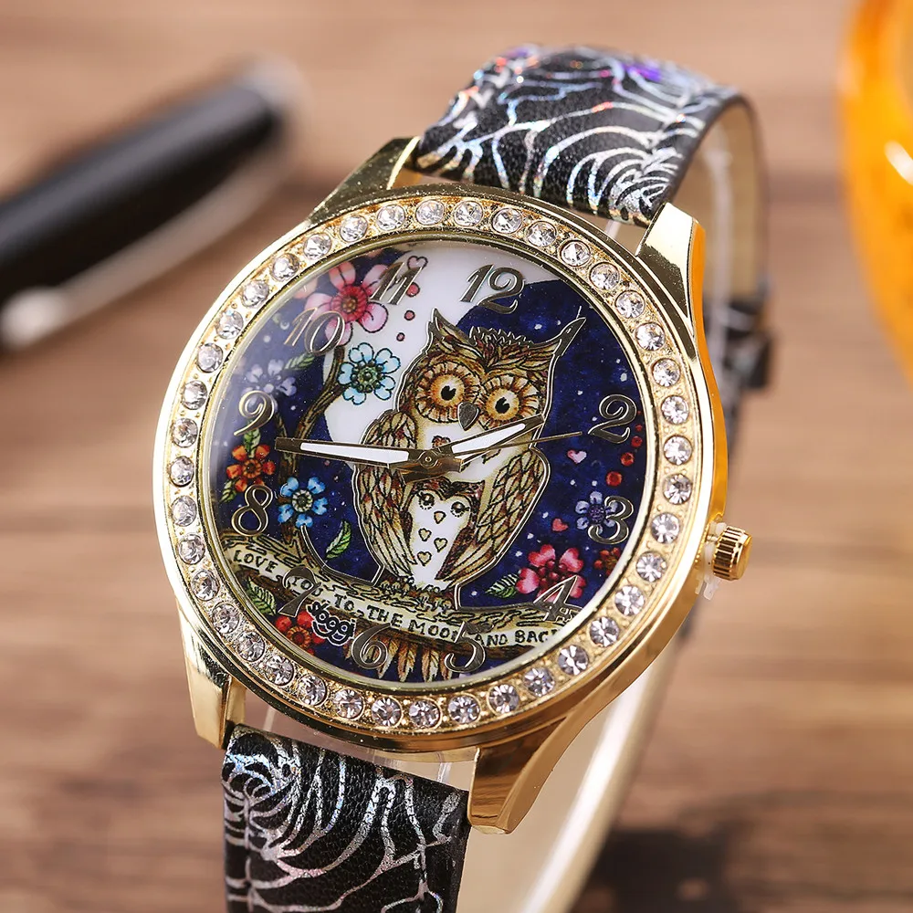 

relojes hombre 2019 Watch Male And Female Universal Vintage Cartoon Owl Couple Models Diamond Quartz Watch relogio feminino