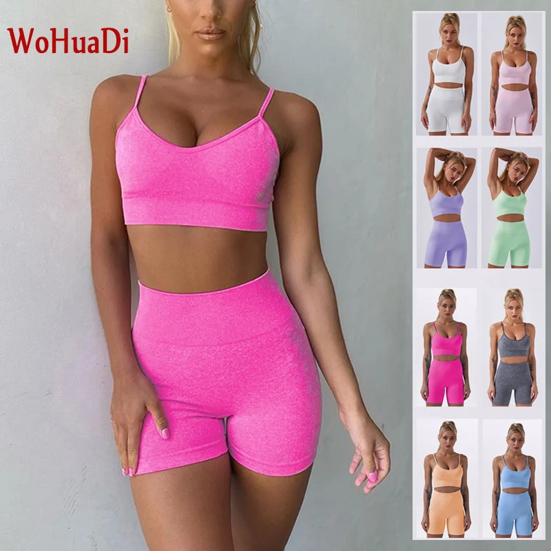 

WOHUADI 2021 Seamless Gym Set Yoga Pants Sports Bra Leggings Workout Shorts Sportswear Fitness Sportwear Women Clothing Push Up