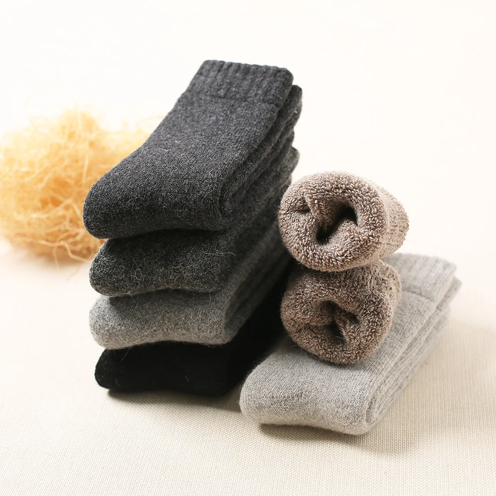 

2021 Men's Winter Thick Warm Solid Color Wool High Quality Cashmere Snow Casual Socks 3 Pair