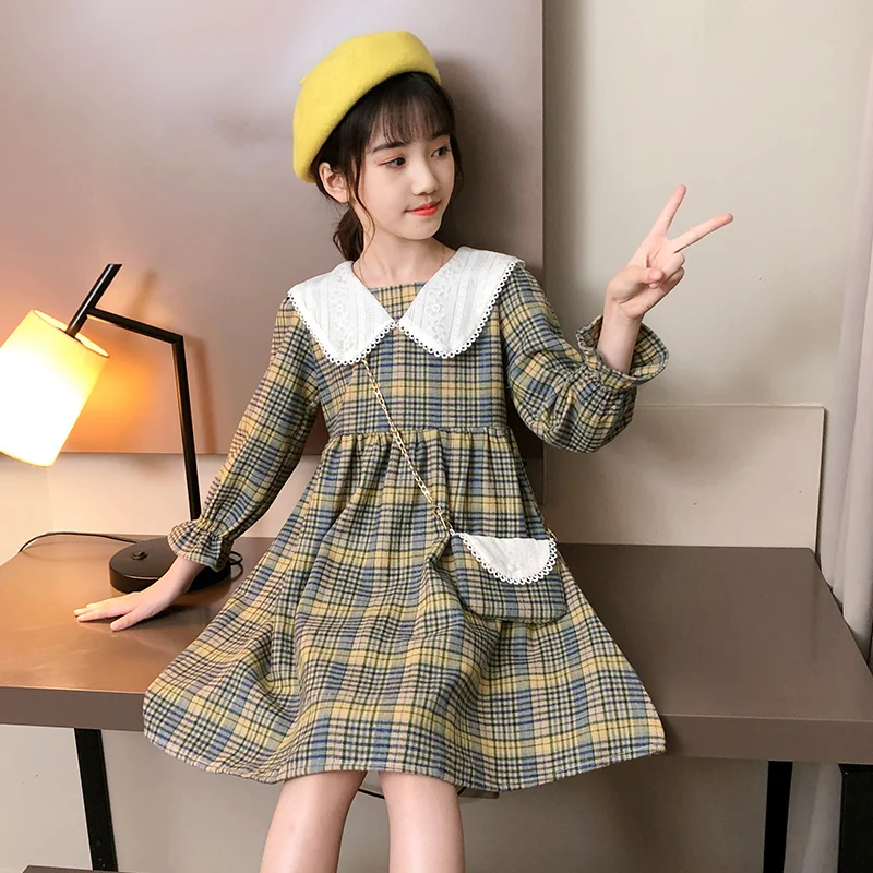 

Baby Girls Plaid Dresses Autumn New Cotton Long Sleeve Kids Loose Dresses Casual Comfort Baby Girls Clothes for 6 8 10 12 Years