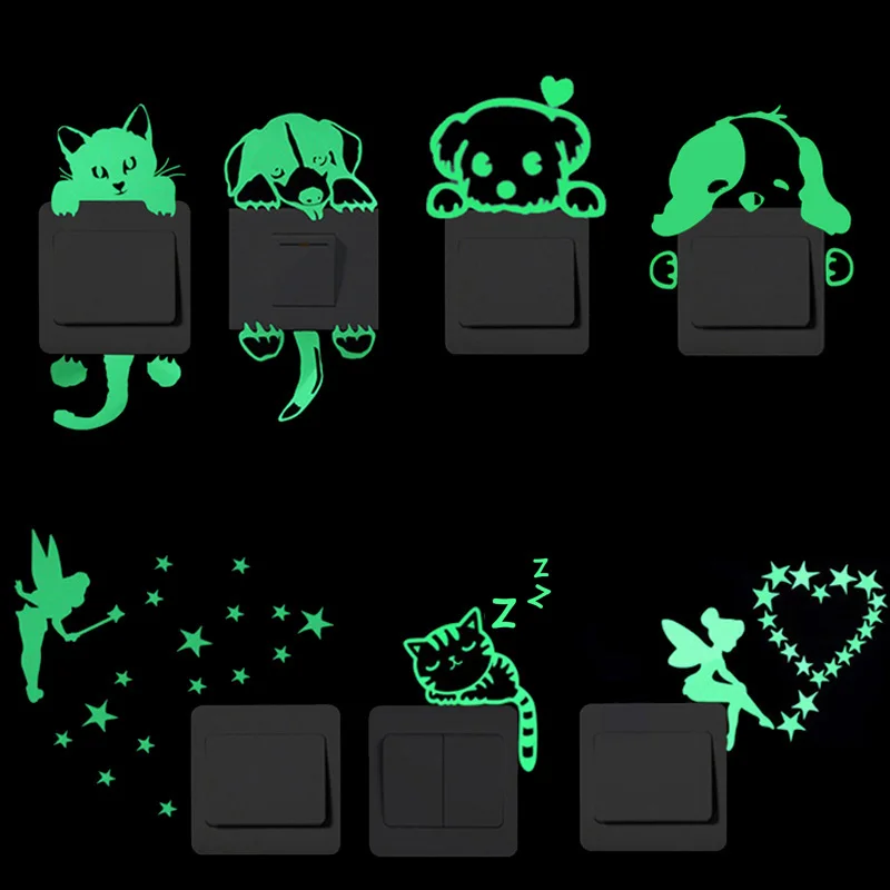 

Cartoon Glow In The Dark Sticker Decal For Kids Room Decoration Home Decor Cat Fairy Light Switch Sticker Luminous Wall Stickers