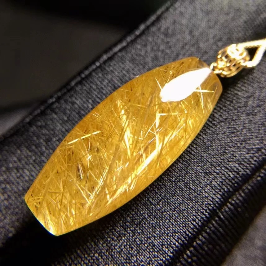 Genuine Natural Gold Rutilated Quartz Barrel Pendant Brazil 26.1*11.4*10.7mm Wealthy Women Men Jewelry AAAAAAA | Украшения и