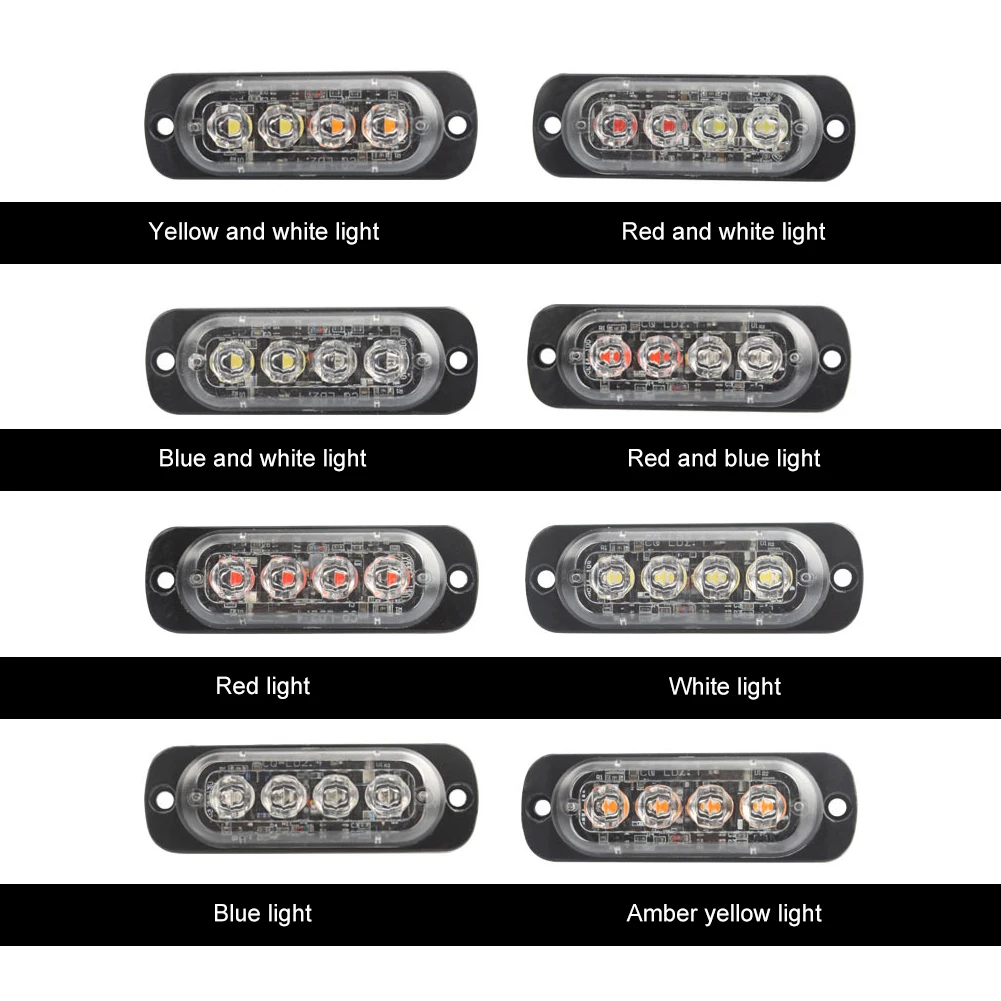 

12-24V Lightbar Car LED Strobe Light Ultra Thin 4 Chips Emergency Light Grill Breakdown Auto Flashing For SUV Truck Motorcycle