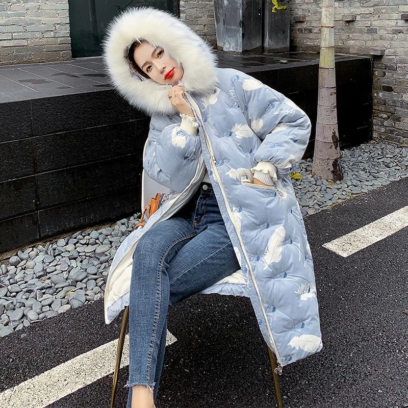

Down cotton jacket mid-length western style new winter feather flower embroidery cotton jacket female Korean style trend