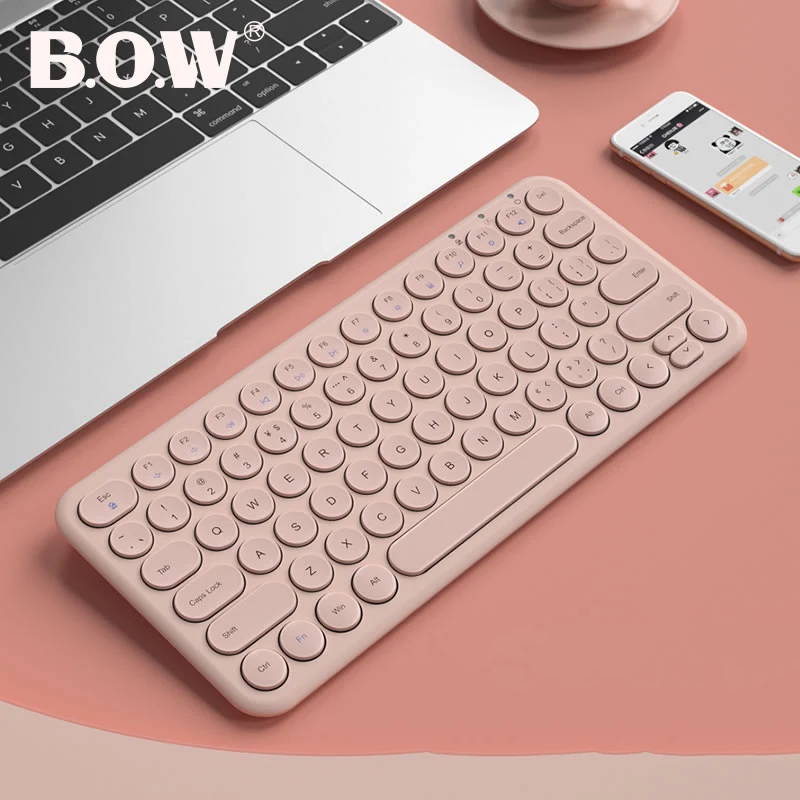 

B.O.W Round Keyboard Mouse 2.4Ghz Wireless Connected, 78 Round Keys Small Keyboard USB Port Silent Typing Quiet