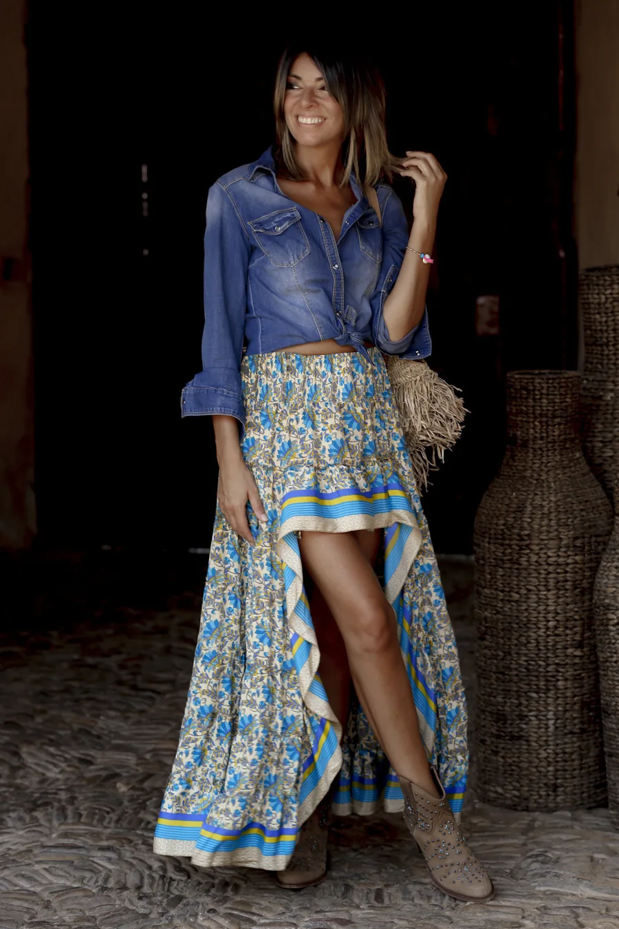 

Boho Print Long Skirts Women Bottoms Elastic Waist Gypsy Ethnic Ladies Skirt Female 2021 Spring Summer New Fashion