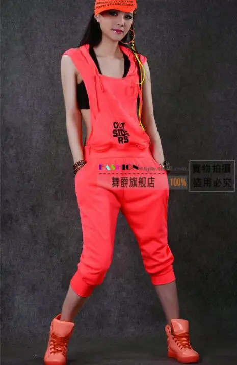 Женский комбинезон в стиле хип хоп неоновый зеленый/красный/черный свободного