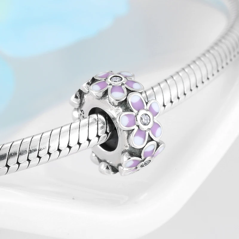 Round Enamel Flowers European Vintage stopper spacer Beads Fit Original Women Bracelet Authentic Silver 925 Charms Diy Jewelry | Украшения