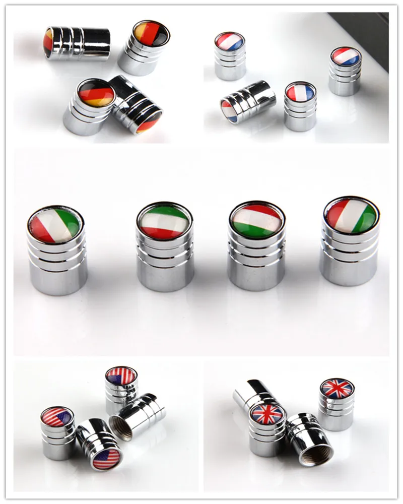 4Pcs Car Wheel Tires Valve Caps Auto Motorcycle Airtight Stem Air Silver UK US Italy France Germany Flag Spare Covers | Автомобили и