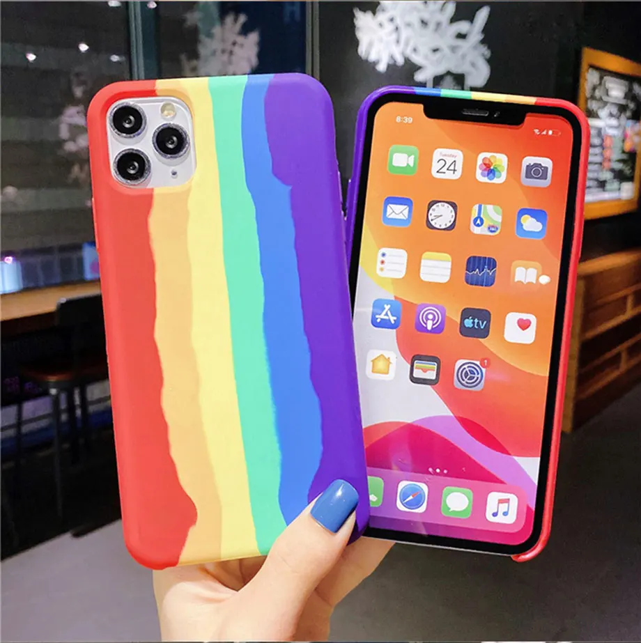 

Liquid Silicone Rainbow Cute Case For iPhone 11 12 Mini Pro X XR XS Max SE 2020 7 8 Plus Cartoon Shockproof Lovely Cover Girl