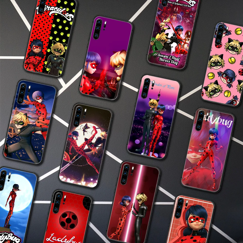 

Miraculers Ladybugs Cartoon Girl Phone Case For Huawei P Mate 10 20 30 40 Pro Lite Smart 2019 2021 black Back 3D Coque Pretty