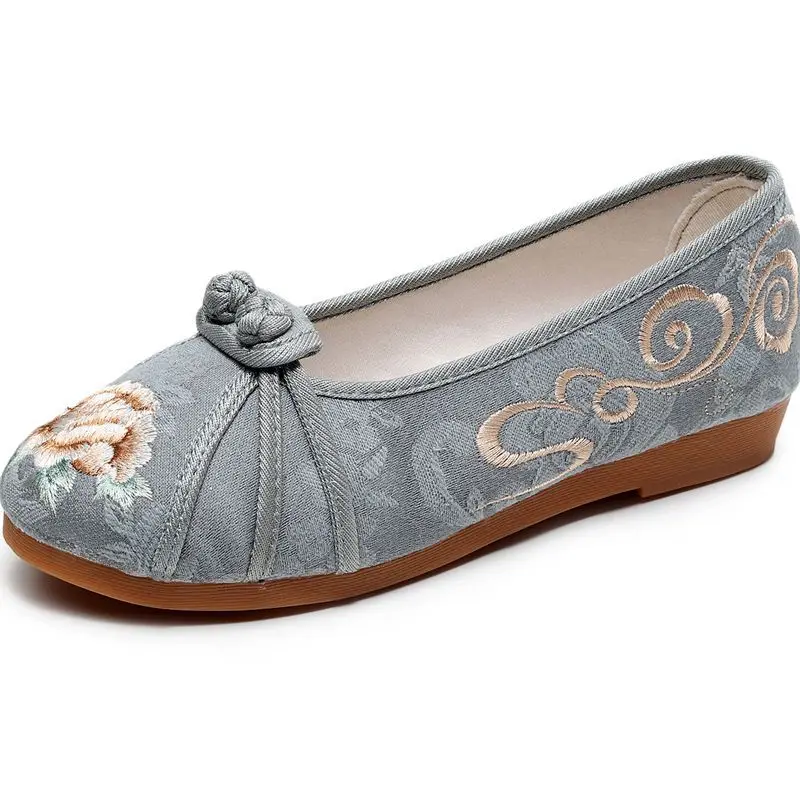 

Балетки женские с цветочной вышивкой, х/б