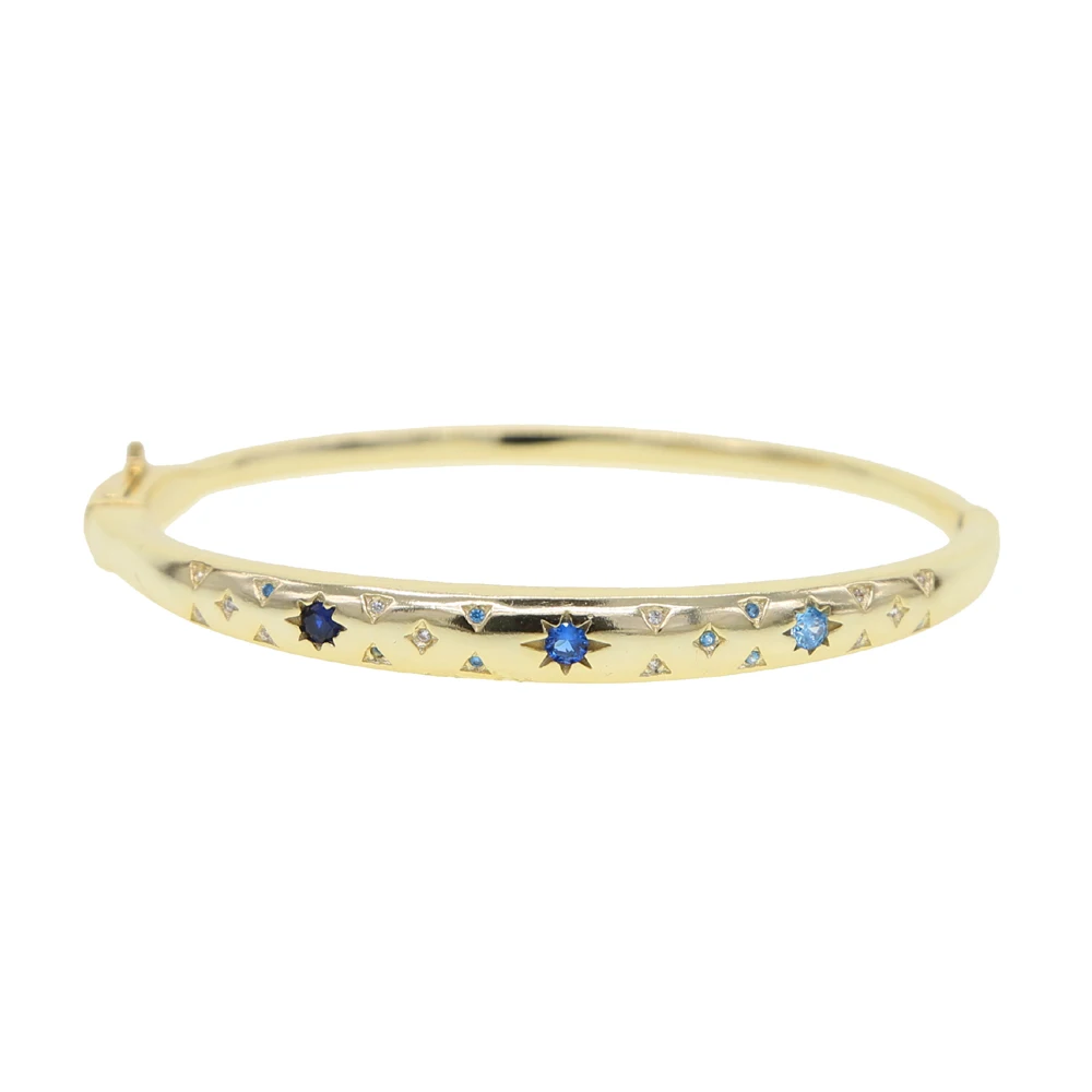 starry star starburst design signet Gold bangle bracelet for women fashion white blue CZs | Украшения и аксессуары