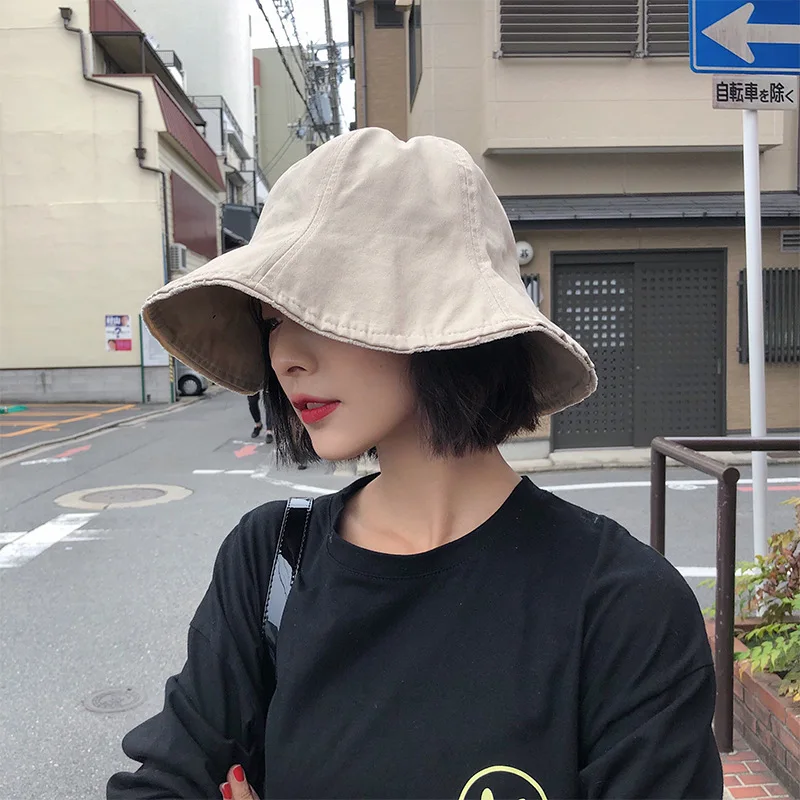 

Solid Foldable Bucket Hat Korean Women Bucket Wave Raw-edged Sun UV Prevent Casual Basin Cap Big Brim Fishing boonie Cap Beach