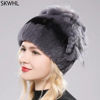 russia women real rex rabbit fur hats outdoor elastic knitted 100 genuine rex rabbit fur cap winter warm real fur beanies hat